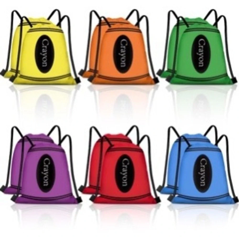 12 Crayon Drawstring‎ Backpacks Bulk Pack Kids Party Favor School Supplies